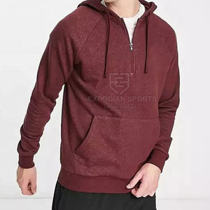 Vente en gros, service OEM, sweats à capuche légers à demi-fermeture éclair de couleur unie pour hommes, stock de sweats à capuche d'hiver 100% coton, respirant et écologique - Product Image 1