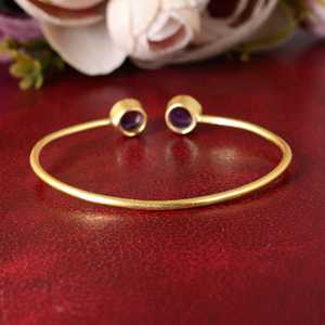 High Demand Brass Bangles <b>Amethyst</b> <b>Bracelet</b> Boho Brass Cuff For Women 18k Gold Plated Dainty Geometric For Wholesale/OEM/ODM - Product Image 4