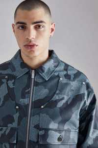 <b>Mens</b> Camouflage Leather <b>Jacket</b> Stylish <b>Camo</b> Print Zip Up Coat Casual Streetwear Biker Fashion Outerwear for Winter and Everyday - Product Image 3