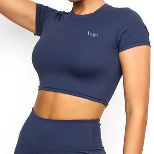 Top corto para mujer, camisetas con logotipo personalizado, Top corto de gran tamaño para mujer, ropa informal, camisetas transpirables de secado rápido, aceptamos OEM - Product Image 3