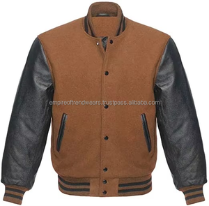 Blouson Bomber Varsity Homme Personnalisé Haute Qualité Hiver Laine Cuir Enduit Coupe-Vent Chauffant Col Montant Décontracté - Product Image 1