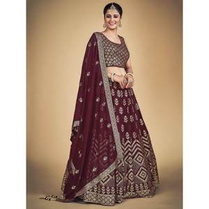 Maravilloso Lehenga Choli de Georgette con Lentejuelas Marrones, Ropa para Festivales y Bodas - Product Image 1