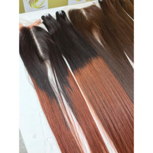 Genius Weft Hot Ombre naranja Extensiones de cabello humano crudo Alta calidad Cutícula alineada Frontal vietnamita Precio al por mayor - Product Image 2