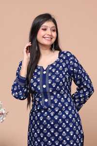 Hermosa tela de rayón puro de 140g, pantalón Kurti estampado, ropa de fiesta para adultos y niñas - Product Image 6