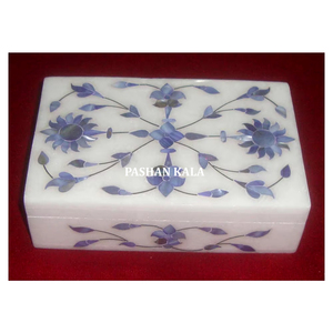 Belle boîte à bijoux en nacre bleue incrustée de marbre blanc pur faite à la main de forme rectangulaire pour le but de cadeau de festival - Product Image 1