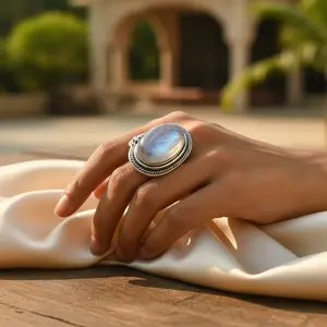 Bague ajustable en argent 925 pour femmes, avec incrustation de pierres précieuses, pierre de lune, bijoux fins avec motif animal, insecte, numéro - Product Image 1