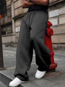 Pantalon de jogging surdimensionné noir pantalon homme lavé coupe ample jambe large taille élastique cordon urbain hip hop streetwear pantalon - Product Image 4