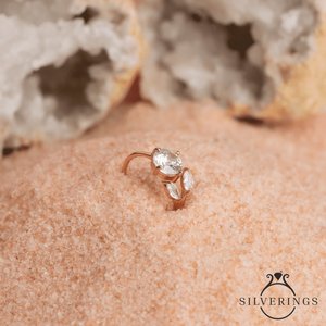 Anillo de Compromiso Silverings de Plata de Ley 925 con Piedra Natural, Corte Marquesa, Patrón Geométrico, Oro Rosa y Circonita, Diseño 'Grow Me' - Product Image 4