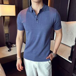 Novedad de verano 2023 para hombre, camiseta Polo de punto ajustada con cuello elástico, Top de manga corta con cuello levantado, ropa informal para invierno - Product Image 3