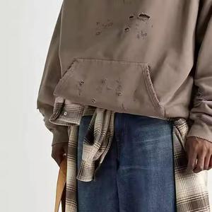 Custom Logo Oversized Acid Washed Distressed <b>Hoodies</b> Men Ripped Vintage <b>Hoodies</b> Wholesale Heavy Weight <b>Hoodies</b> - Product Image 5