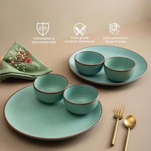 Ensemble d'assiettes en céramique Seafoam Spiral, design texturé en forme d'anneau, bordure couleur terre, construction durable pour un attrait contemporain à la table - Product Image 3