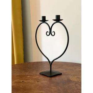 เชิงเทียนโลหะรูปหัวใจสไตล์วินเทจเคลือบด้วยผงสีดำสำหรับเทศกาลคริสต์มาส - Product Image 2