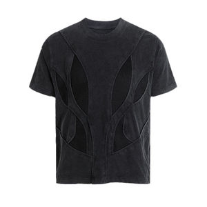 T-shirt à manches courtes pour homme en coton 100% délavé à l'acide, double couche, respirant, écologique, style décontracté hip-hop - Product Image 5