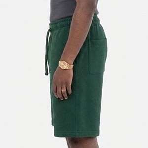 Custom Made 100% Cotton Fleece Baggy Fit Solid Color Elastic waistband Shorts for Men Custom Printed Logo <b>Knee</b> Length Shorts - Product Image 2