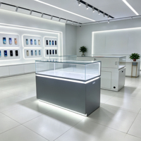 Aménagement de magasin, design d'intérieur moderne, comptoir d'exposition pour téléphones portables, solutions de mobilier pour magasin de téléphonie mobile, vitrines