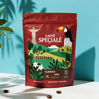 Sachet biodégradable refermable avec valve, pochette autoportante mate pour café
