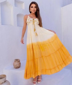 Vestido largo con volantes para trabajo manual y bordado de diseñador indio bohemio para ropa de verano para mujer cuello redondo con vestido de borla - Product Image 1