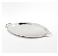 Poignées en cuir en métal Designer fantaisie décoratif en gros équipement de service plateau ovale en acier inoxydable poli miroir