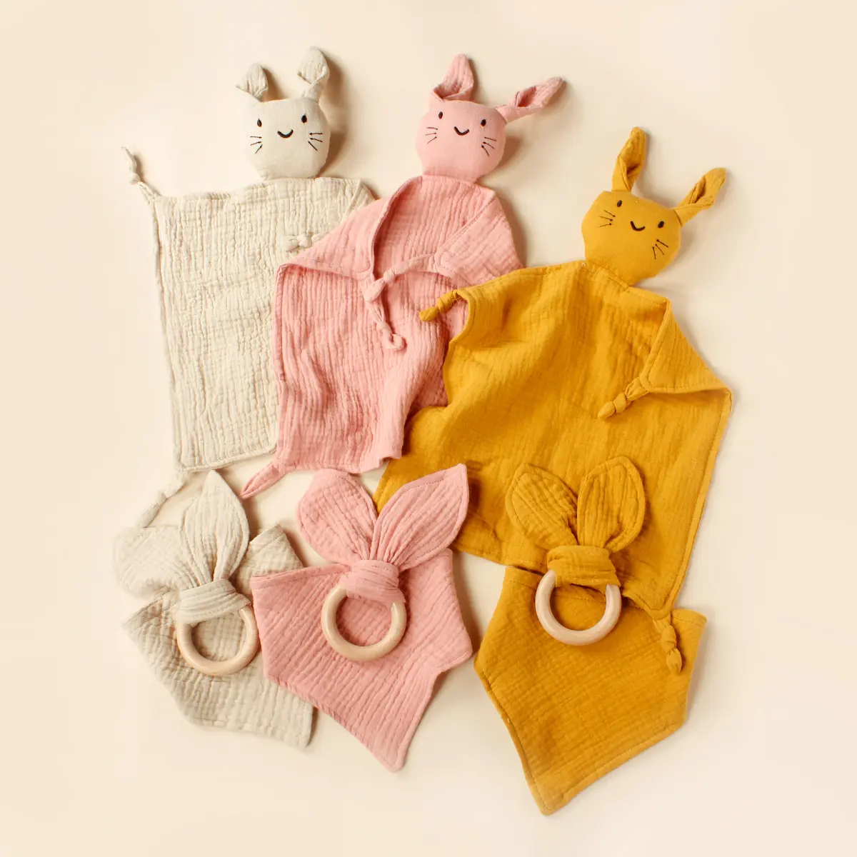 100% muslin cotton bunny comforter rabbit teether bibs set personalized double gauze muslin bunny baby comforter gift box