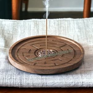 Grand porte-bâton d'encens en bois fait à la main rond attrape-cendres d'encens pour la méditation Spa Yoga - Product Image 3