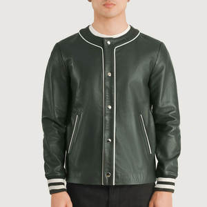 Veste d'hiver en cuir de vache pour hommes, col montant en laine, manches longues, fermeture éclair, logo personnalisé, imprimé sur le devant, coupe-vent écologique - Product Image 3