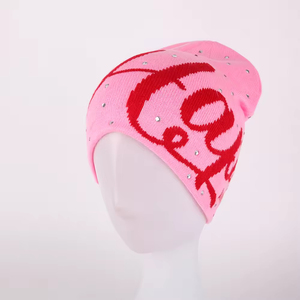 Vente chaude personnalisé de haute qualité 100% acrylique strass brodé Jacquard crâne hiver tricoté respirant plage personnage - Product Image 6