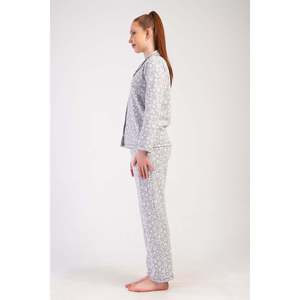 Conjunto de pijama de mujer con cuello entrelazado, totalmente abotonado, con bolsillos y mangas largas - Gris - Product Image 2