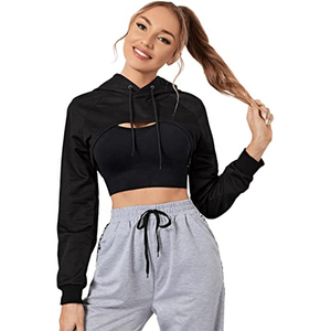 Nouveau Design Sweat À Capuche Noir Filles Crop Top Capuche Pull 100% Coton Sweat À Capuche Surdimensionné Femmes Surdimensionné Crop Top À Capuche - Product Image 1