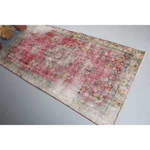 Turkish 3.5x6.6 ft Rug, Vintage Rug, <b>Red</b> Plants & trees Rug <b>Wool</b> - Product Image 1