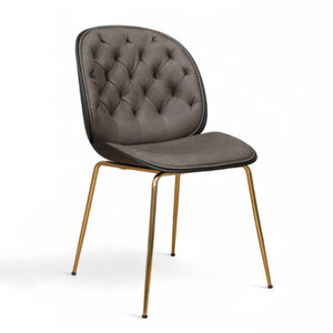 GAK-F05S Beetle <b>Chair</b> Nappa Leather Upholstered Chrome-Plated Iron Legs Solid Minimalist Farmhouse Backrest Light for Living - Product Image 1