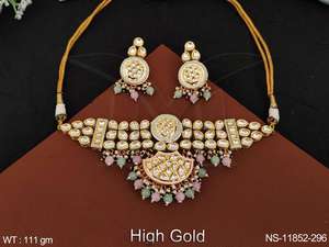 ชุบทองสูงแฟนซีสไตล์ปาร์ตี้สวมใส่ที่สวยงาม Kundan หินออกแบบ Kundan เครื่องประดับสั้นเค้นคอสไตล์สร้อยคอชุด - Product Image 2