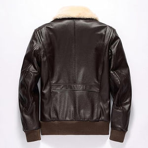 Blouson aviateur en cuir véritable pour homme sur mesure avec col en fourrure amovible, doublure en polaire chaude pour l'hiver, blouson de moto de haute qualité - Product Image 2