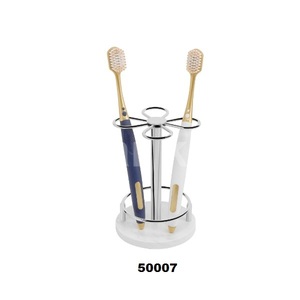 Support de brosse à dents pour salle de bain Porte-brosse à dents en métal avec base en marbre pour la maison et l'hôtel (petite finition chromée) - Product Image 1