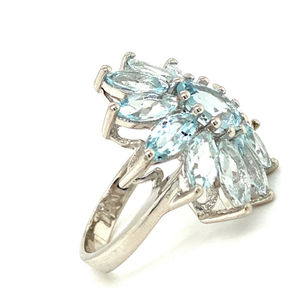 Anillo de promesa de diseñador de girasol de Plata de Ley 925 sólida para mujer, hermosa piedra preciosa de Aguamarina personalizada para fiesta de boda - Product Image 2