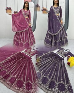 Blusa bordada Georgette lavanda de tendencia-Conjunto Lengha Choli con estilo étnico Dupatta para fiesta - Product Image 5