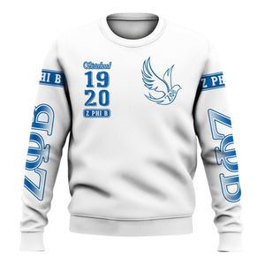 Sudadera de Cuello Redondo de Felpa Azul de la Hermandad Zeta Phi Beta 1920 para Mujer, Top Bordado con Letras Griegas - Product Image 1