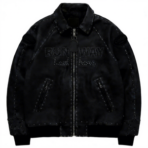 سترة جلدية فاخرة للدراجين النارية مصنوعة من جلد البقر عالي الجودة، مزينة بالمسامير والأحجار الكريمة والتطريز، سترة بومبر للرجال - Product Image 3