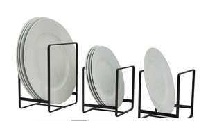 Support d'assiette de table enduit de poudre noire Ensemble de 3 ustensiles de cuisine Support d'assiette de rangement pour fournitures d'hôtel Élégant Durable - Product Image 4