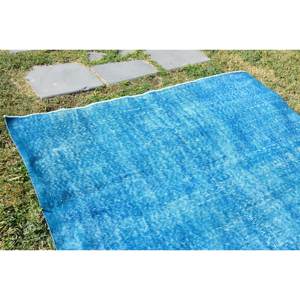 Modern Blue Vintage Turkish Rug 5.3 X 8.7 ft Wool Latex Backing Rectangular Patchwork Pattern Style Tabriz for Bedroom Model Rug - Product Image 5