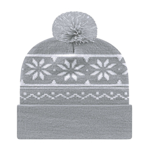 Bonnet d'hiver en jacquard 100 % acrylique en gros, logo personnalisé, pompon, bonnet de Noël avec motif rayé pour Noël - Product Image 2