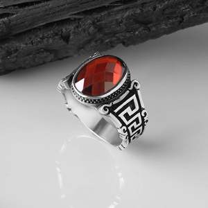 Anillo Masculino Azuris VALKH1131 de Plata de Ley 925 Estilo Otomano con Piedra Natural de Ágata Hecho a Mano en Turquía - Product Image 3