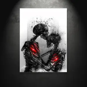 ภาพวาดศิลปะบนผืนผ้าใบรูปหัวกะโหลกคู่รักกอดกัน 1 ชิ้น - Product Image 1