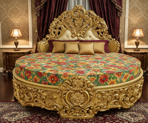 Lit rond capitonné en teck moderne, taille King Size, lit taille Queen Size sculpté à la main, lit rond capitonné personnalisé, Australie - Product Image 3