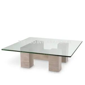 Mdf बोर्ड लकड़ी और स्पष्ट ग्लास शीर्ष वर्ग आकार कॉफी टेबल 30x12 इंच सजावटी फर्नीचर नवीनतम डिजाइन अमेरिकी टेबल