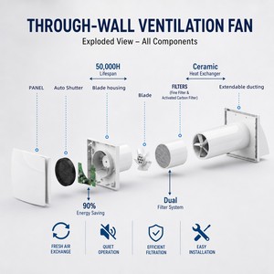 Ventilateur de récupération de chaleur HRV intelligent WiFi Tuya avec moteur EC ultra-silencieux 16 dB, 125 CFM, montage mural, pour une seule pièce - Product Image 3