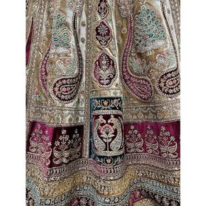 Superior <b>Beige</b> Diamond Work Velvet Bridal Lehenga Choli with Dupatta <b>Wedding</b> <b>Dresses</b> - Product Image 3