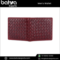 Dompet Pria Kulit Asli Berkualitas Tinggi Model Bifold Tipis Anti RFID untuk Perjalanan, Lapisan Katun, Logo Pendek, Anyaman Tangan, Menarik Perhatian
