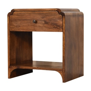 Mesita de Noche Moderna de Madera de Caoba Maciza con Cajón y Estante Abierto para Dormitorio - Product Image 1