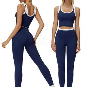 Conjunto de Yoga de 2 Piezas para Mujer, Cómodo, Sólido, Transpirable, con Logotipo Frontal, Personalizable, Precio Bajo - Product Image 1