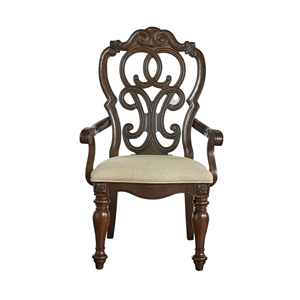 Chaise de salle à manger en bois massif avec accoudoirs et siège en tissu doux, design équilibré pour les salles à manger décontractées et formelles - Product Image 1